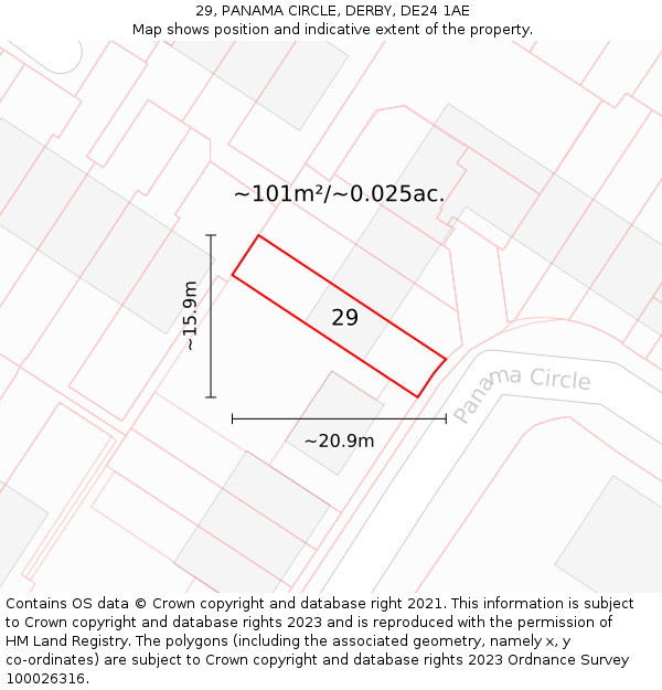 29, PANAMA CIRCLE, DERBY, DE24 1AE: Plot and title map