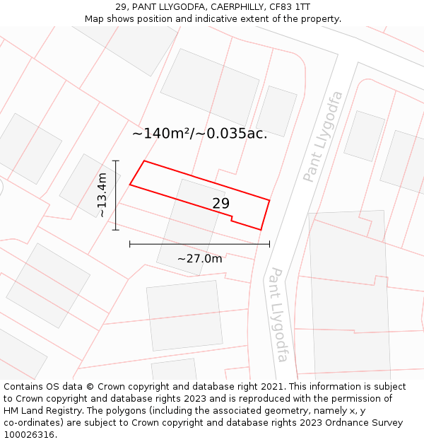 29, PANT LLYGODFA, CAERPHILLY, CF83 1TT: Plot and title map