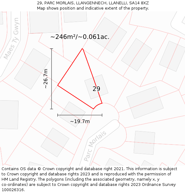 29, PARC MORLAIS, LLANGENNECH, LLANELLI, SA14 8XZ: Plot and title map