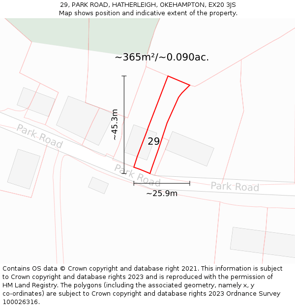 29, PARK ROAD, HATHERLEIGH, OKEHAMPTON, EX20 3JS: Plot and title map