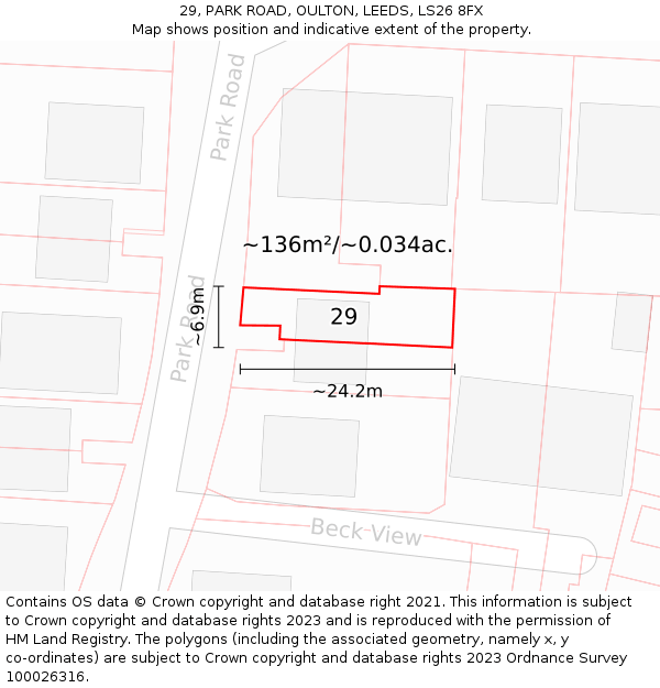 29, PARK ROAD, OULTON, LEEDS, LS26 8FX: Plot and title map