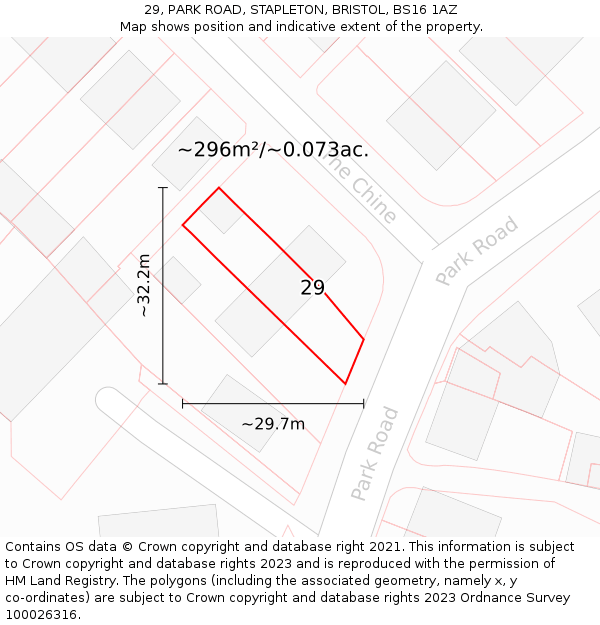 29, PARK ROAD, STAPLETON, BRISTOL, BS16 1AZ: Plot and title map