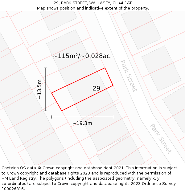 29, PARK STREET, WALLASEY, CH44 1AT: Plot and title map