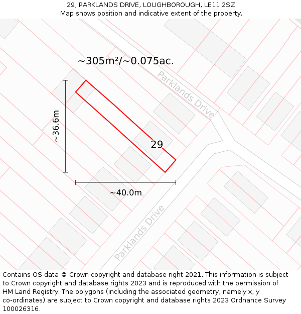 29, PARKLANDS DRIVE, LOUGHBOROUGH, LE11 2SZ: Plot and title map