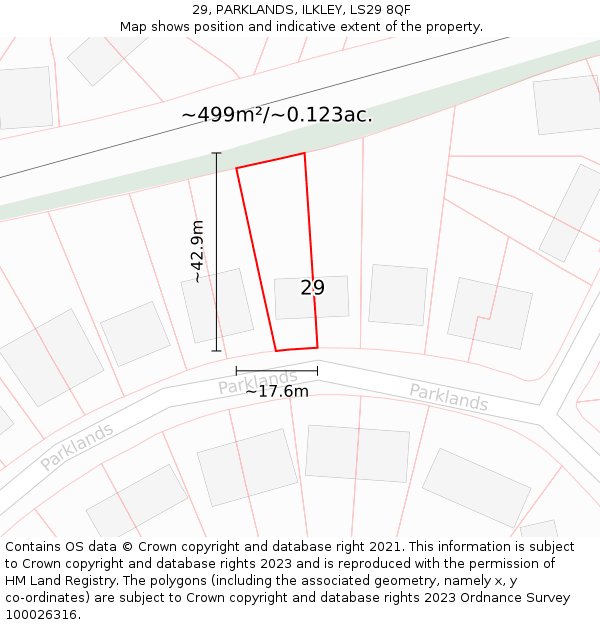 29, PARKLANDS, ILKLEY, LS29 8QF: Plot and title map