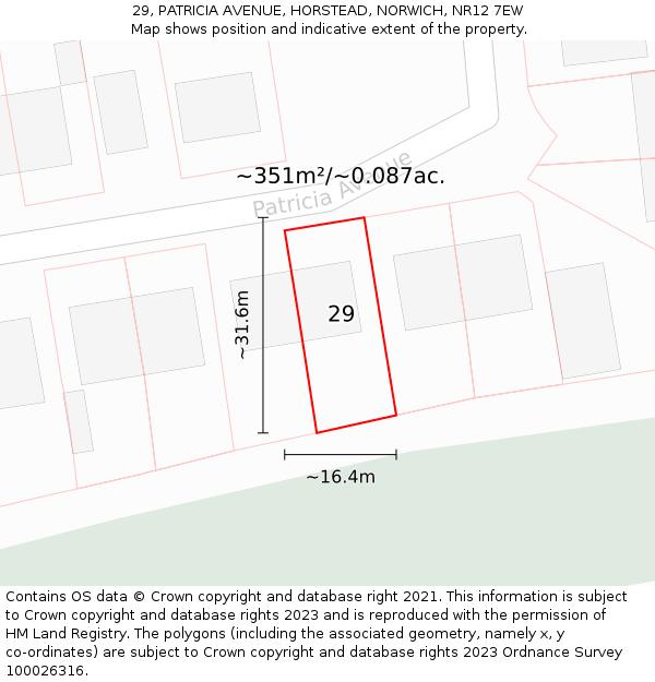 29, PATRICIA AVENUE, HORSTEAD, NORWICH, NR12 7EW: Plot and title map