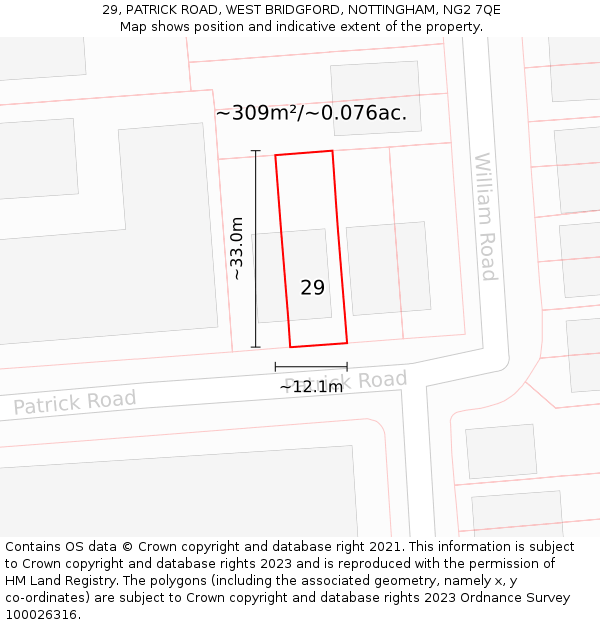 29, PATRICK ROAD, WEST BRIDGFORD, NOTTINGHAM, NG2 7QE: Plot and title map