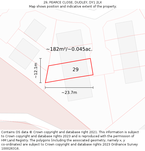 29, PEARCE CLOSE, DUDLEY, DY1 2LX: Plot and title map