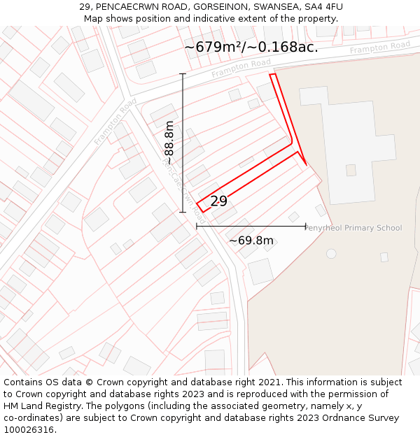 29, PENCAECRWN ROAD, GORSEINON, SWANSEA, SA4 4FU: Plot and title map