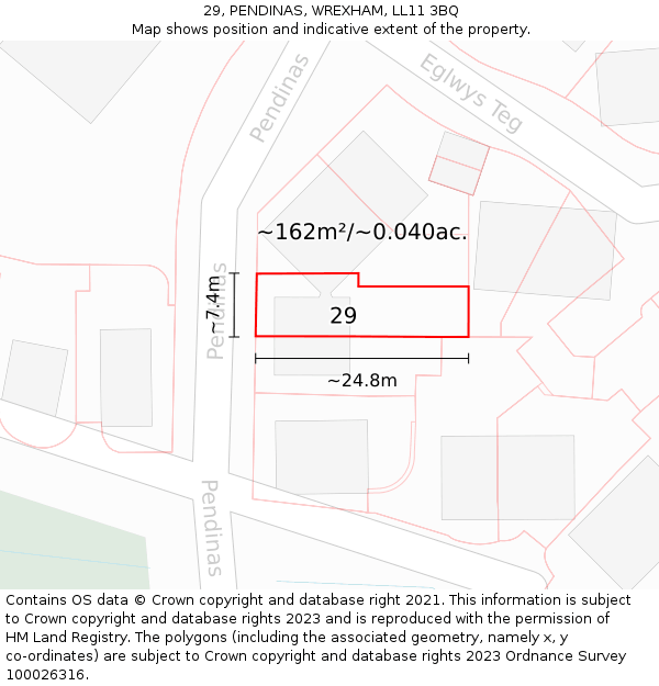 29, PENDINAS, WREXHAM, LL11 3BQ: Plot and title map