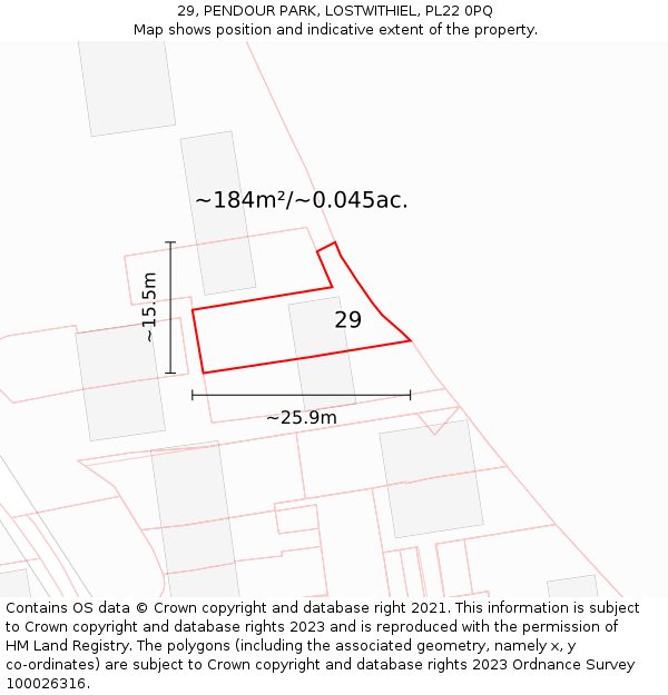 29, PENDOUR PARK, LOSTWITHIEL, PL22 0PQ: Plot and title map