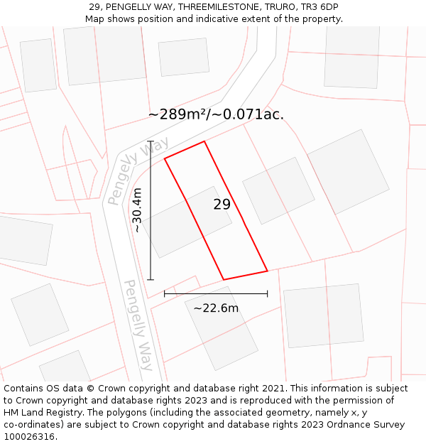 29, PENGELLY WAY, THREEMILESTONE, TRURO, TR3 6DP: Plot and title map