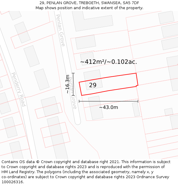 29, PENLAN GROVE, TREBOETH, SWANSEA, SA5 7DF: Plot and title map