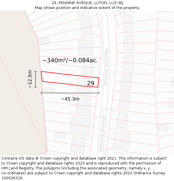 29, PENNINE AVENUE, LUTON, LU3 3EJ: Plot and title map