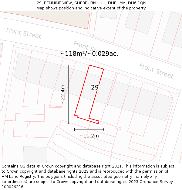 29, PENNINE VIEW, SHERBURN HILL, DURHAM, DH6 1QN: Plot and title map