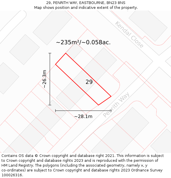 29, PENRITH WAY, EASTBOURNE, BN23 8NS: Plot and title map