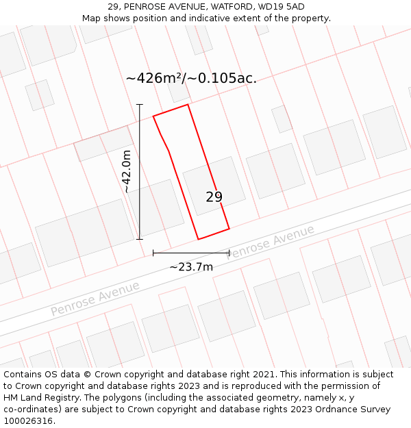 29, PENROSE AVENUE, WATFORD, WD19 5AD: Plot and title map