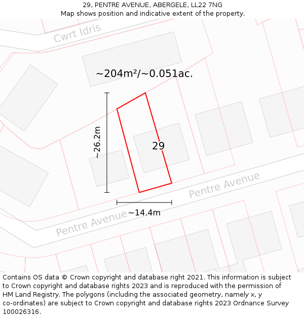 29, PENTRE AVENUE, ABERGELE, LL22 7NG: Plot and title map