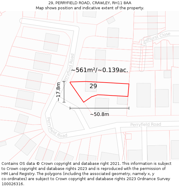 29, PERRYFIELD ROAD, CRAWLEY, RH11 8AA: Plot and title map