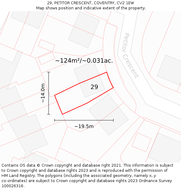 29, PETITOR CRESCENT, COVENTRY, CV2 1EW: Plot and title map