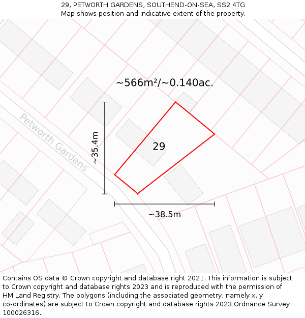 29, PETWORTH GARDENS, SOUTHEND-ON-SEA, SS2 4TG: Plot and title map