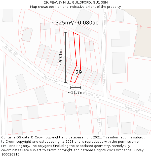 29, PEWLEY HILL, GUILDFORD, GU1 3SN: Plot and title map