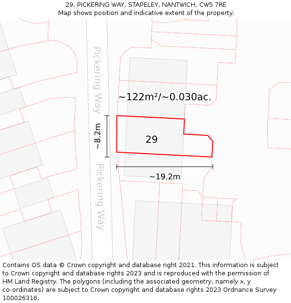 29, PICKERING WAY, STAPELEY, NANTWICH, CW5 7RE: Plot and title map