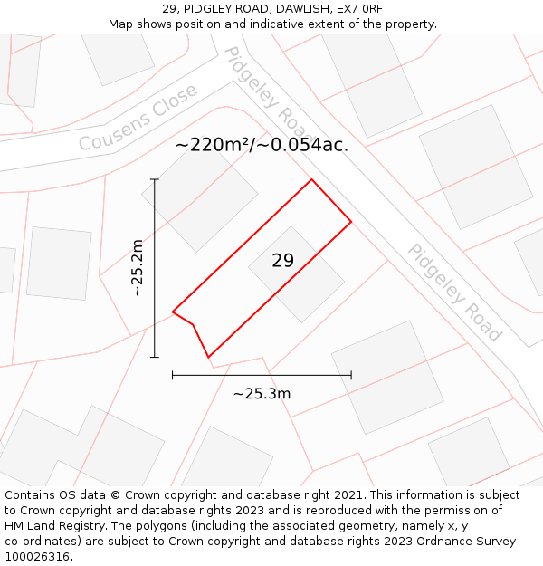 29, PIDGLEY ROAD, DAWLISH, EX7 0RF: Plot and title map