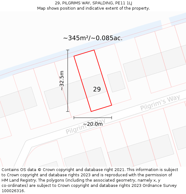 29, PILGRIMS WAY, SPALDING, PE11 1LJ: Plot and title map