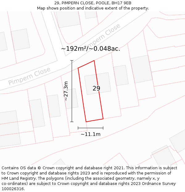 29, PIMPERN CLOSE, POOLE, BH17 9EB: Plot and title map