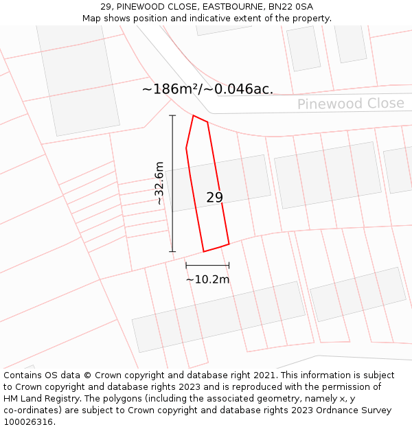 29, PINEWOOD CLOSE, EASTBOURNE, BN22 0SA: Plot and title map