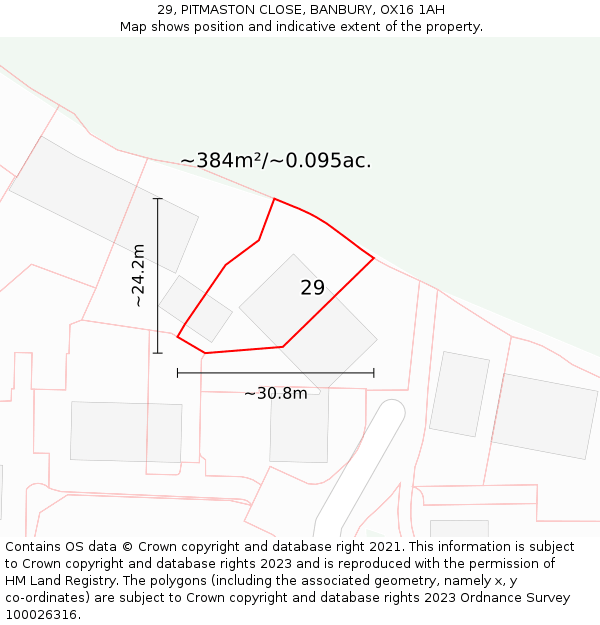 29, PITMASTON CLOSE, BANBURY, OX16 1AH: Plot and title map