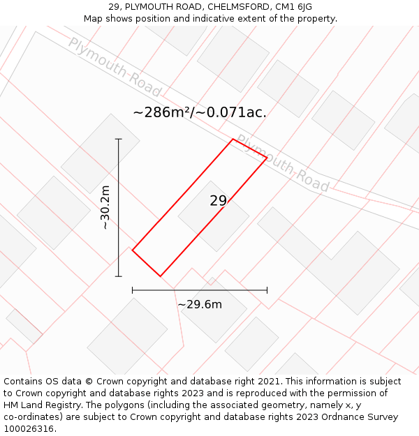 29, PLYMOUTH ROAD, CHELMSFORD, CM1 6JG: Plot and title map