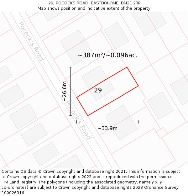 29, POCOCKS ROAD, EASTBOURNE, BN21 2RP: Plot and title map