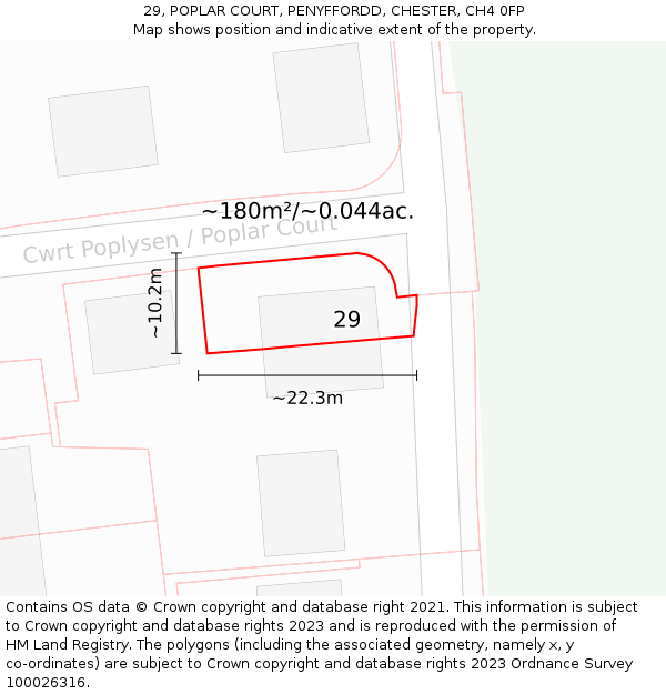 29, POPLAR COURT, PENYFFORDD, CHESTER, CH4 0FP: Plot and title map