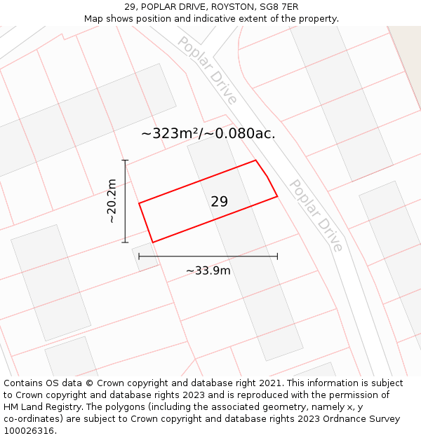 29, POPLAR DRIVE, ROYSTON, SG8 7ER: Plot and title map