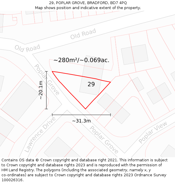 29, POPLAR GROVE, BRADFORD, BD7 4PQ: Plot and title map