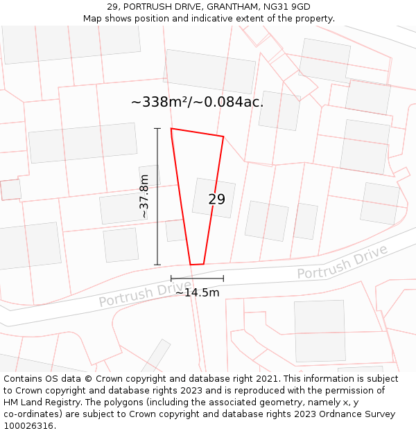 29, PORTRUSH DRIVE, GRANTHAM, NG31 9GD: Plot and title map