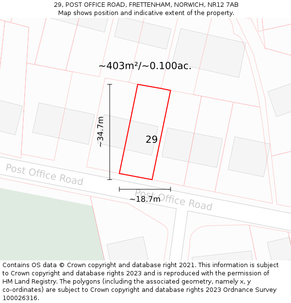 29, POST OFFICE ROAD, FRETTENHAM, NORWICH, NR12 7AB: Plot and title map