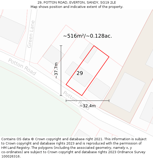 29, POTTON ROAD, EVERTON, SANDY, SG19 2LE: Plot and title map