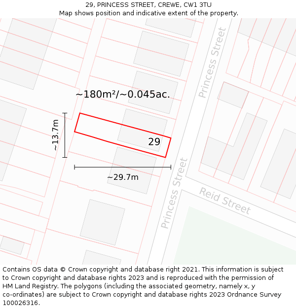 29, PRINCESS STREET, CREWE, CW1 3TU: Plot and title map