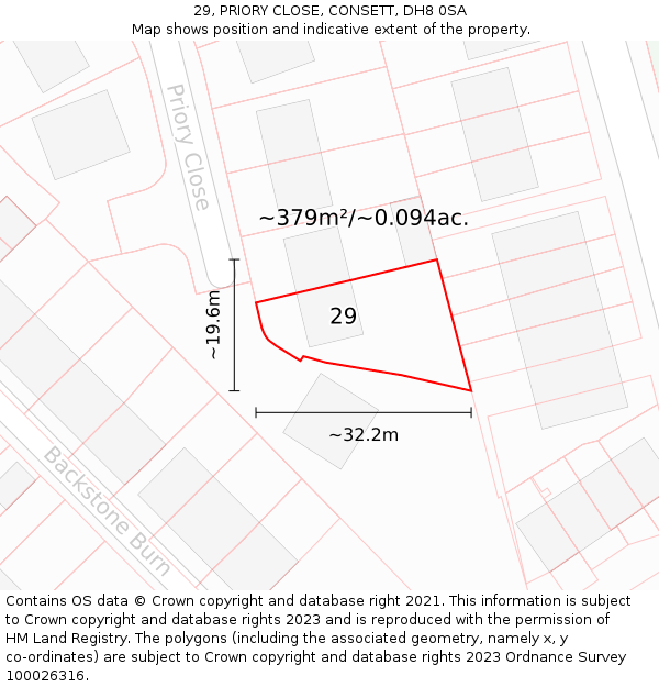 29, PRIORY CLOSE, CONSETT, DH8 0SA: Plot and title map