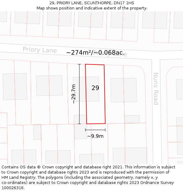 29, PRIORY LANE, SCUNTHORPE, DN17 1HS: Plot and title map