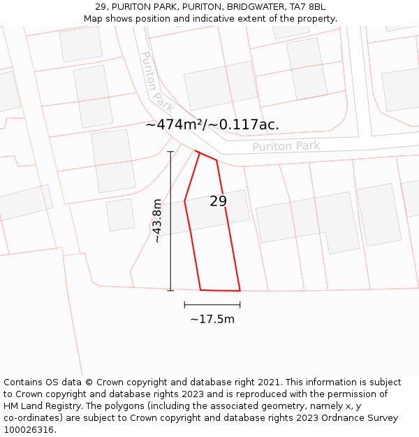 29, PURITON PARK, PURITON, BRIDGWATER, TA7 8BL: Plot and title map