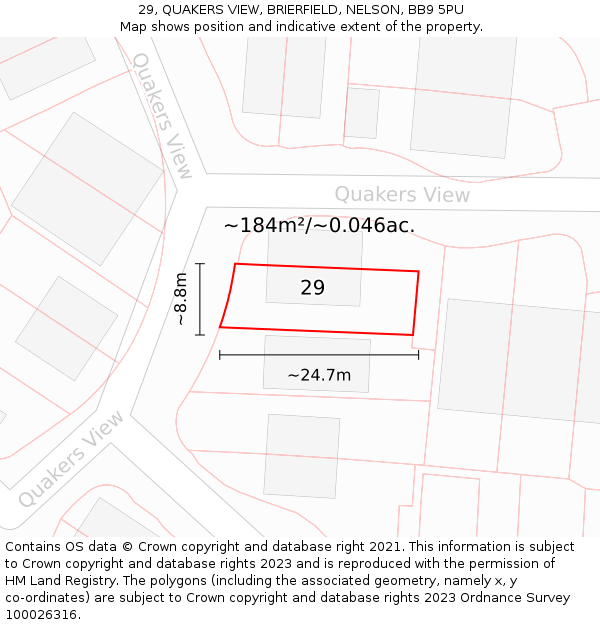 29, QUAKERS VIEW, BRIERFIELD, NELSON, BB9 5PU: Plot and title map