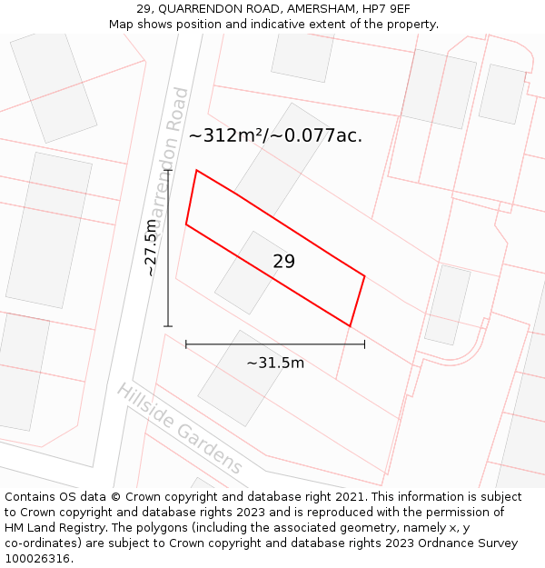 29, QUARRENDON ROAD, AMERSHAM, HP7 9EF: Plot and title map