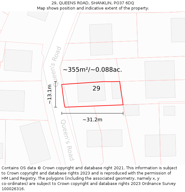 29, QUEENS ROAD, SHANKLIN, PO37 6DQ: Plot and title map