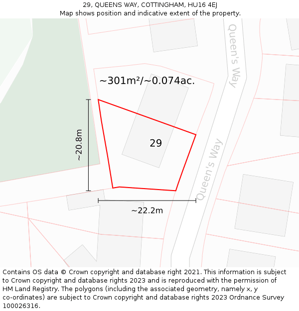 29, QUEENS WAY, COTTINGHAM, HU16 4EJ: Plot and title map