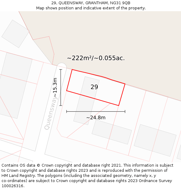 29, QUEENSWAY, GRANTHAM, NG31 9QB: Plot and title map