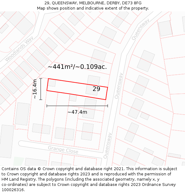 29, QUEENSWAY, MELBOURNE, DERBY, DE73 8FG: Plot and title map